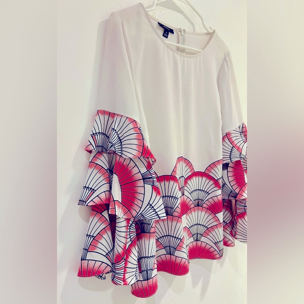 Alfani Tired Sleeve Zip Up Pattern Blouse - Picture 3 of 10